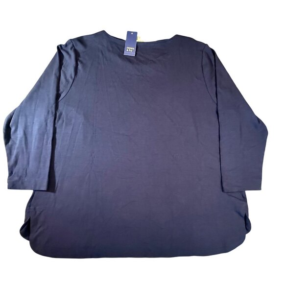 Crown & Ivy Curvy Navy 3/4 Sleeve Tunic Top Womens 2X Cotton Blend Scoop Neck - Picture 3 of 7
